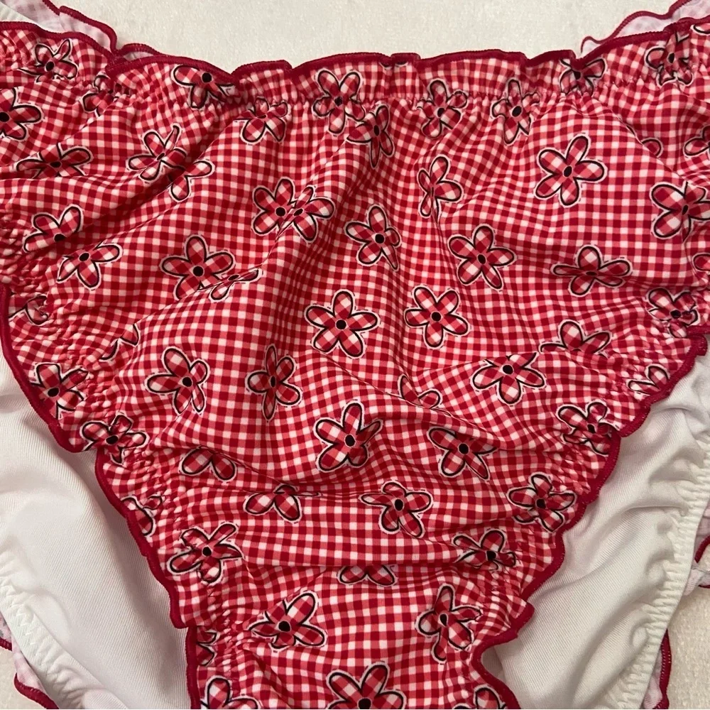 New! Frankie's Bikinis x PINK Red and White sweetwater Cheeky Bikini 3737